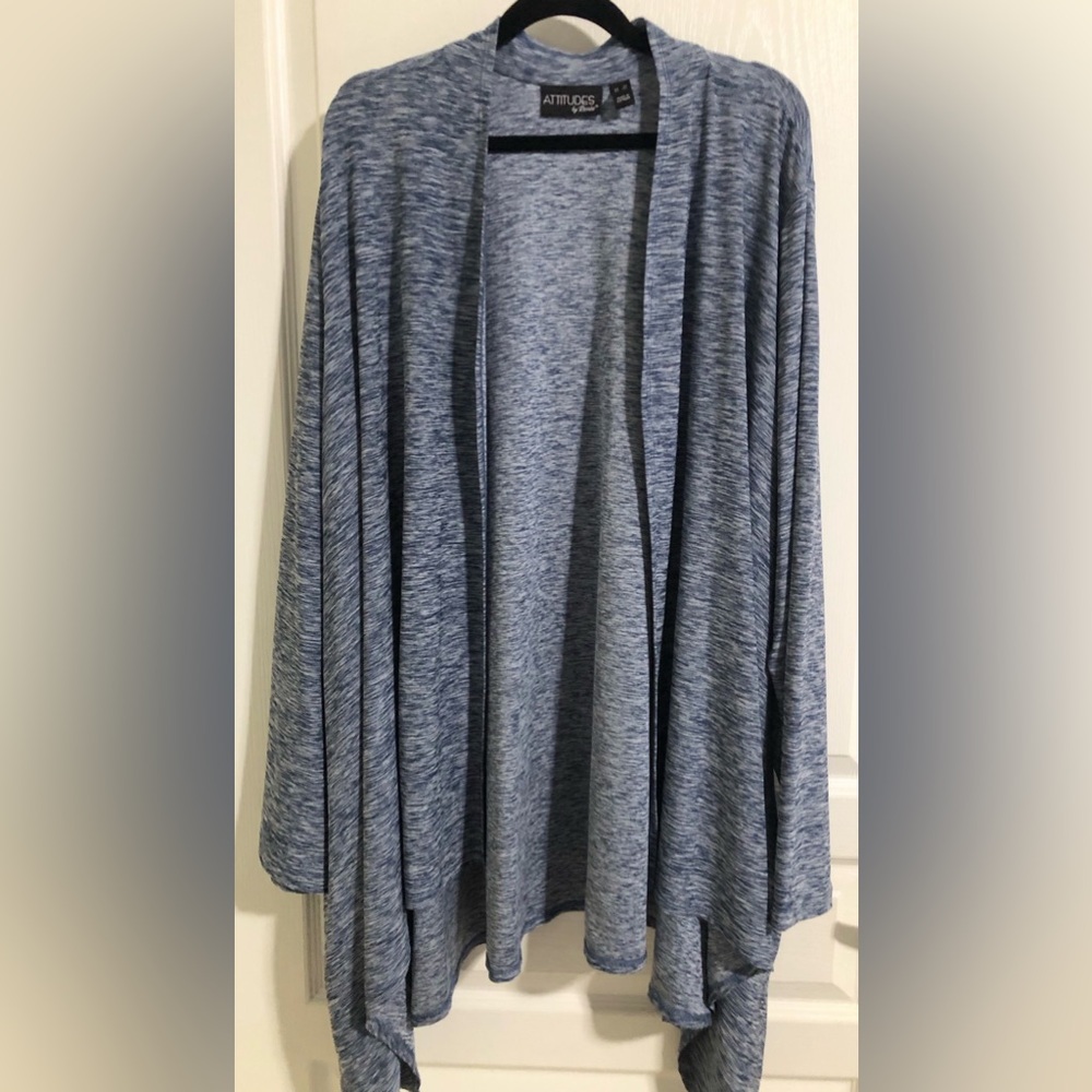 Attitudes by Renee Blue/White Light-Weight Cardigan 3x